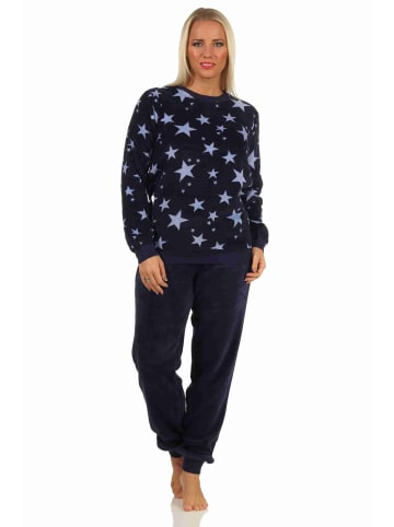 NORMANN Coralfleece Pyjama langarm Bündchen und Sternen - 58388 in marine