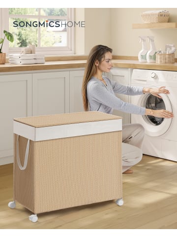 SONGMICS HOME Wäschekorb Pezzo in Naturbeige-Mattweiß - (B)37.5 x (H)65 x (T)66.5 cm