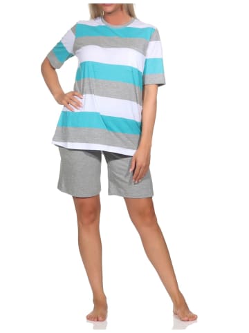 NORMANN kurzarm Shorty Schlafanzug Blockstreifen in grün