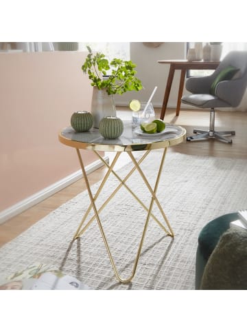 KADIMA DESIGN Design Beistelltisch Marmor Optik Rund Ø55 cm Gold Metallgestell