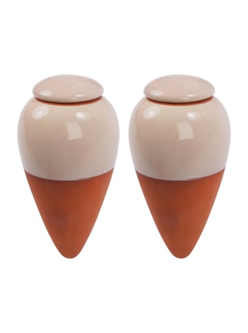 relaxdays 2 x Tonkegel in Terrakotta/ Beige - 350 ml