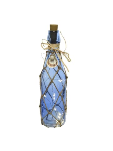 MARELIDA LED Dekoflasche Maritim mit Juteseil Leuchtflasche H: 28cm in blau