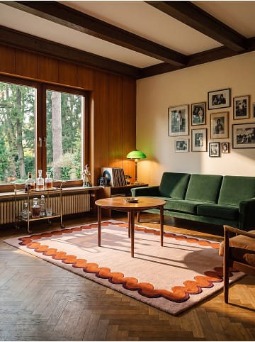 KADIMA DESIGN Teppich Wolle für Fußbodenheizung WAVENEY retro Wohnzimmer Diele in Orange