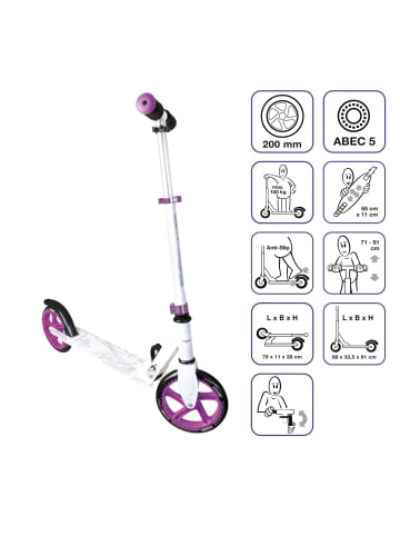 muuwmi Aluminium Scooter 200 mm in weiß-lila