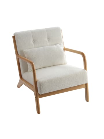 Home Nature Wohnkonzept Lounge-Sessel aus Teddyplüsch mit Kissen in Weiß & Naturholz 75x65x74 cm