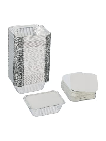 relaxdays 100 x Aluschalen mit Deckel in Silber - (B)13 x (H)4 x (T)10 cm