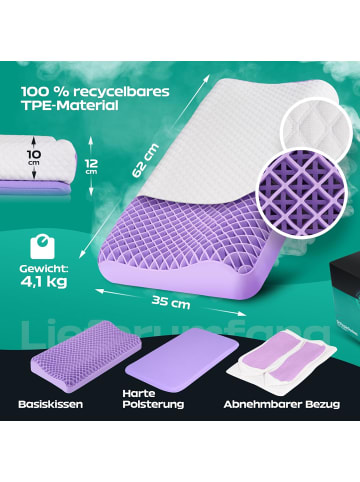 COFI 1453 Ergonomisches Kopfkissen 62 x 35 cm aus TPE gegen Nackenschmerzen in Lila
