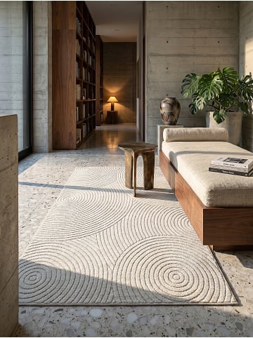KADIMA DESIGN Outdoor-Teppich Geometrisch pflegeleicht Balkon Terrasse Outdoor Garten in Creme