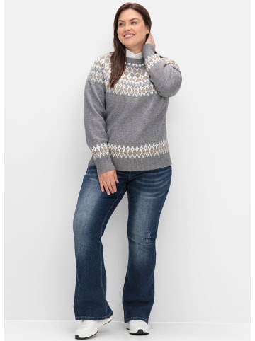 sheego by Joe Browns Jacquard-Pullover in grau meliert