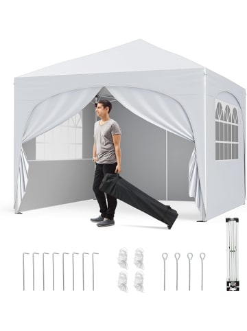 COSTWAY 3x3 m Faltpavillon mit 4 Seitenwänden in Weiß