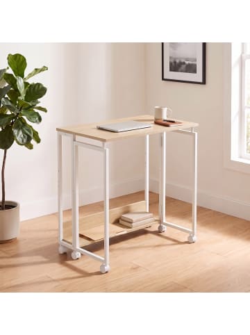 relaxdays Schreibtisch "klappbar" in Natur/ Weiß - (B)80 x (H)75 x (T)50 cm