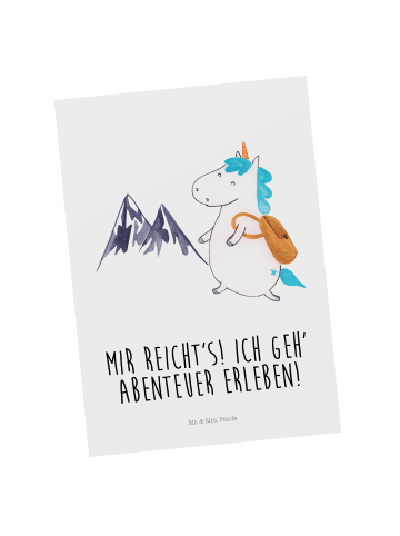 Mr. & Mrs. Panda Ansichtskarte Einhorn Bergsteiger mit Spruch in Weiß