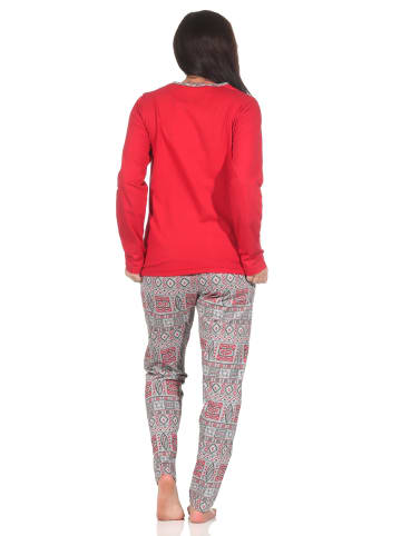 NORMANN Schlafanzug Pyjama langarm Ethnolook - 88781 in rot
