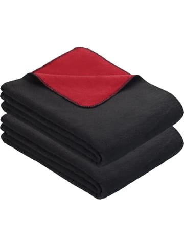 Erwin Müller Baumwollmischung Wohndecke 2er-Pack Matera in dunkelgrau/rot