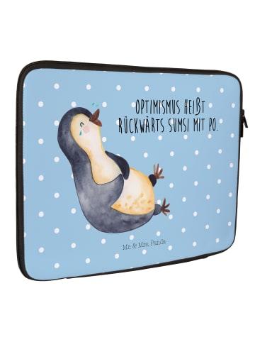 Mr. & Mrs. Panda Laptop Hülle Pinguin Lachen mit Spruch in Blau Pastell