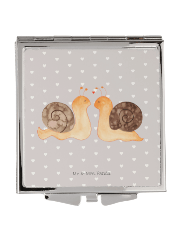 Mr. & Mrs. Panda Handtaschenspiegel quadratisch Schnecken Liebe ... in Grau Pastell