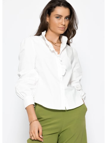 SASSYCLASSY Baumwoll Bluse mit Rüschen in Weiß