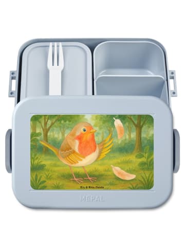 Mr. & Mrs. Panda Snackbox Rotkehlchen Federn Design ohne Spruch in Blau Pastell