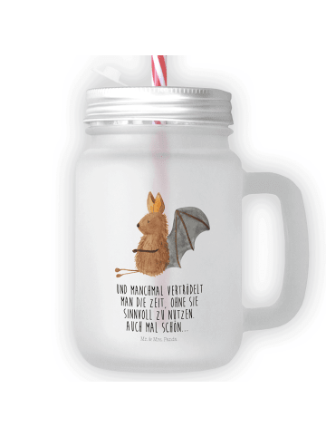Mr. & Mrs. Panda Eiskaffee Glas Fledermaus Sitzen mit Spruch in Transparent