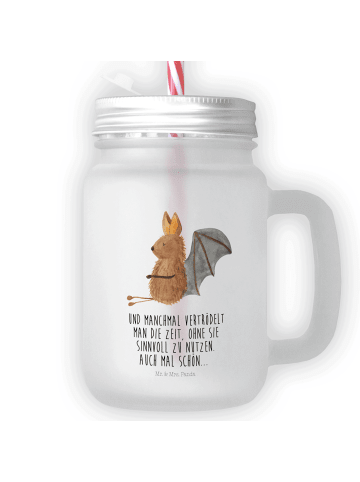 Mr. & Mrs. Panda Trinkglas Mason Jar Fledermaus Sitzen mit Spruch in Transparent