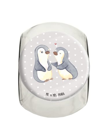 Mr. & Mrs. Panda Bonbonglas Pinguine trösten ohne Spruch in Grau Pastell