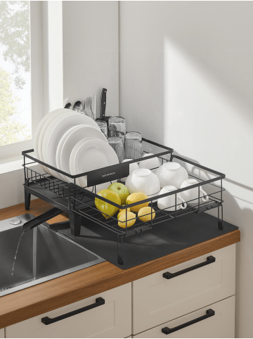 SONGMICS Geschirrständer Patalla in Schwarz - (B)42 x (H)20 x (T)(31-56) cm