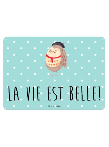 Mr. & Mrs. Panda Blechschild Mit Spruch Eule Frankreich mit Spruch in Türkis Pastell