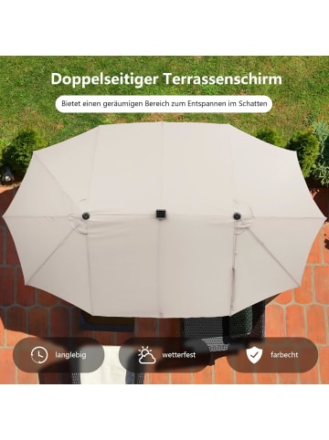COSTWAY Doppelsonnenschirm mit LED 450 x 260 cm in Beige