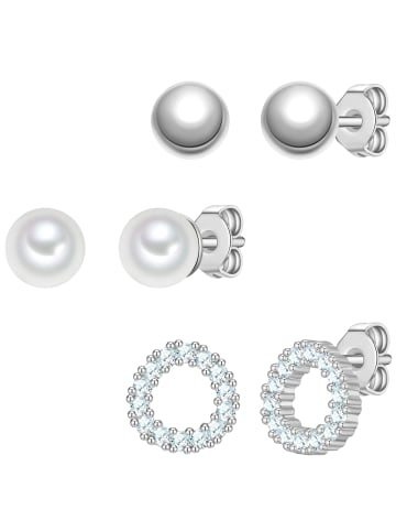 Yokoamii Set (Ohrringe 3er) aus Messing mit Zirkonia Perle (synth.) in silber