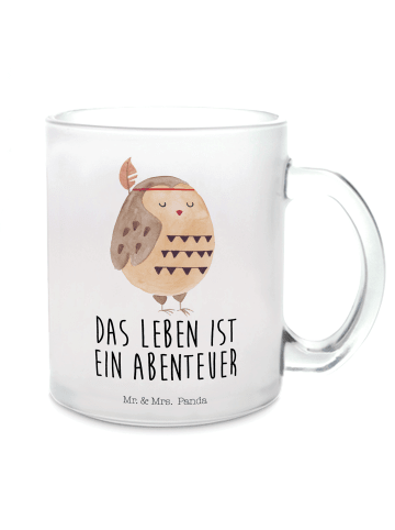 Mr. & Mrs. Panda Trinkglas Eule Federschmuck mit Spruch in Transparent
