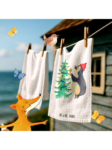 Mr. & Mrs. Panda Gästehandtücher Pinguin Weihnachtsbaum ohne Spruch in Weiß