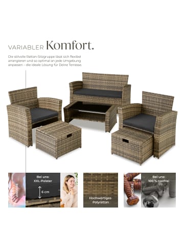 tectake Rattan Gartenlounge für 4 bis 6 Personen, mit Sicherheitsglasplatte