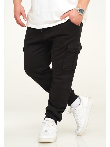 behype Jogginghose - BHPIURA Lange Sporthose Trainingshose mit Cargotaschen in Schwarz