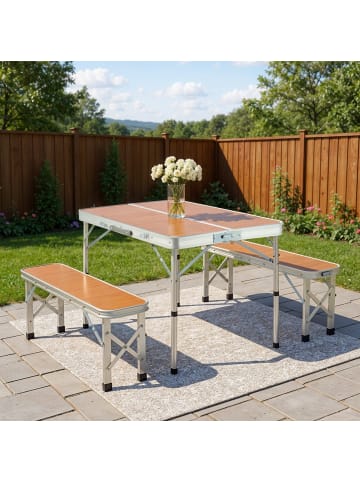 Tapeziertisch mit Stühlen klappbar in Braunholz 90x60x65 cm
