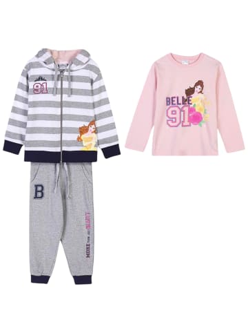 Cerda 3tlg. Outfit Sweatjacke, Langarmshirt & Hose Disney Princess in Grau-Rosa