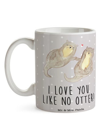 Mr. & Mrs. Panda Becher Otter Hände halten mit Spruch in Grau Pastell