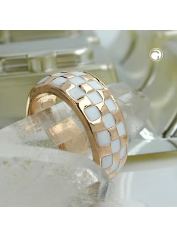 Gallay Ring 8mm Schachbrettmuster weiß emailliert vergoldet Ringgröße 50 in gold