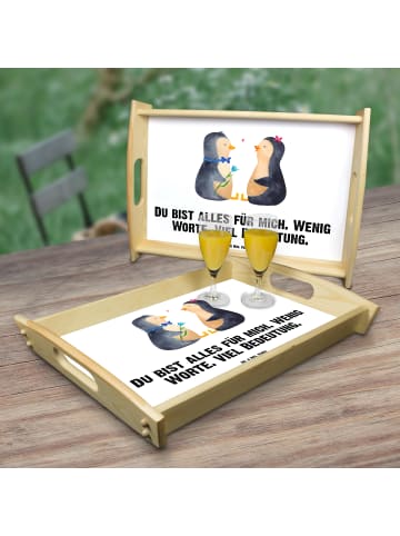 Mr. & Mrs. Panda Großes Tablett Pinguin Pärchen mit Spruch in Weiß