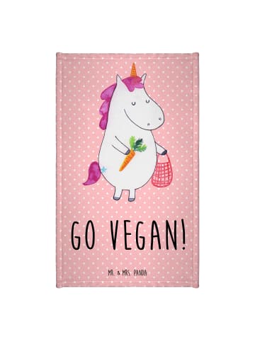 Mr. & Mrs. Panda Gästehandtuch Einhorn Vegan mit Spruch in Rot Pastell