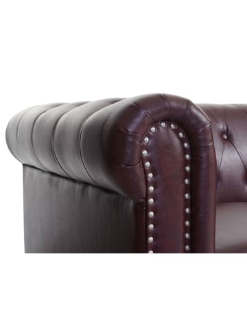 MCW Luxus Sessel Chesterfield, Runde Füße, rot-braun