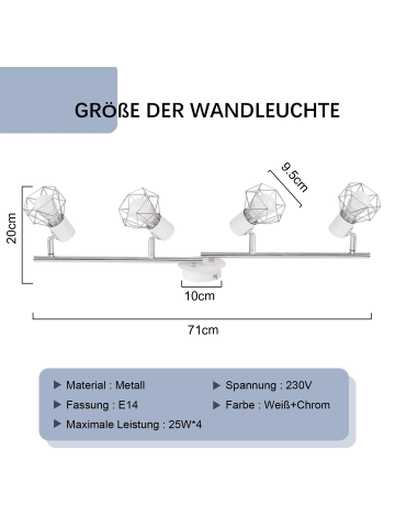 ZMH Deckenleuchte in Weiß 4-flammige E14 Vintage Deckenspots Metall