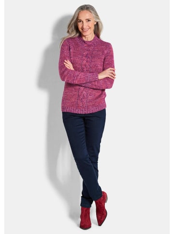 GOLDNER Kurzgröße:  Strickpullover Hüftlanger Langarm Pullover, Zopfstrick in beere / gemustert