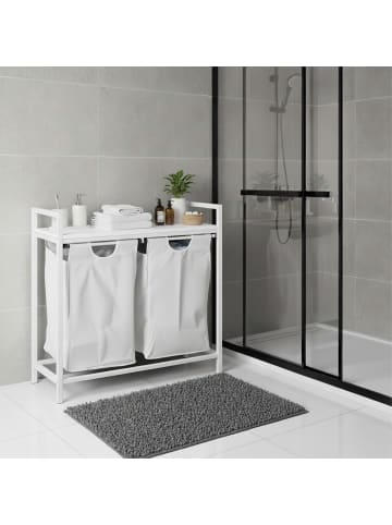 relaxdays Wäschesammler in Weiß/ Grau - (B)73 x (H)72 x (T)33 cm