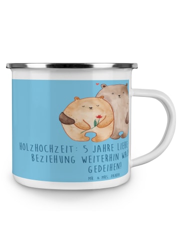 Mr. & Mrs. Panda Emaillebecher 5. Hochzeitstag Holzhochzeit mit ... in Sky Blue