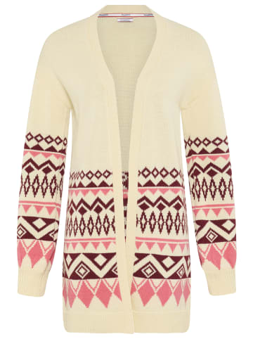 Longstrickjacke in offwhite-bordeaux
