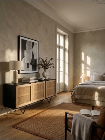 KADIMA DESIGN Sideboard 175x75x45cm Mango Massivholz/Rattan Kommode mit 3 Türen