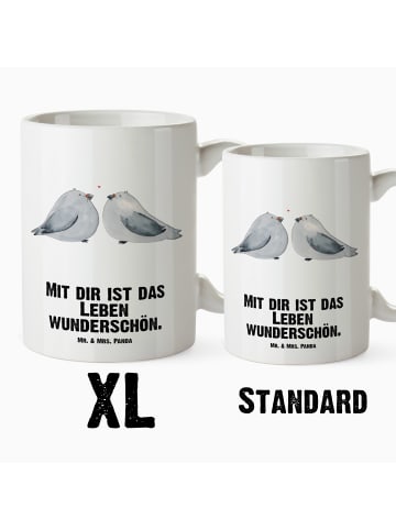 Mr. & Mrs. Panda XL Tasse Turteltauben Liebe mit Spruch in Weiß