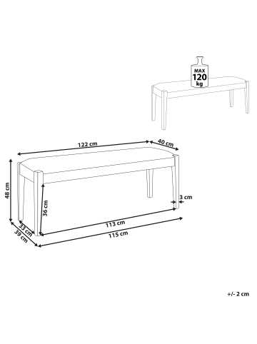 Beliani Bettbank ELYRIA in Grau/Braun - (W) 122 x (H) 48 x (L) 40 cm