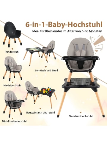 COSTWAY 6 in 1 Hochstuhl Baby in Schwarz