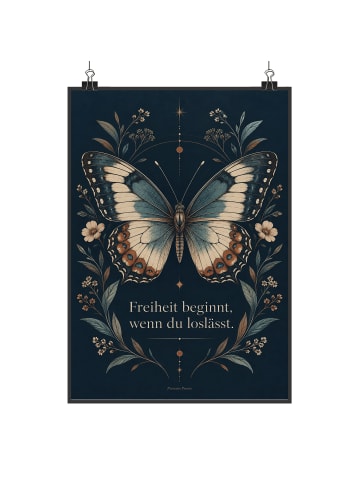 Poster Schmetterling luxuriös Design mit Spruch in Weiß